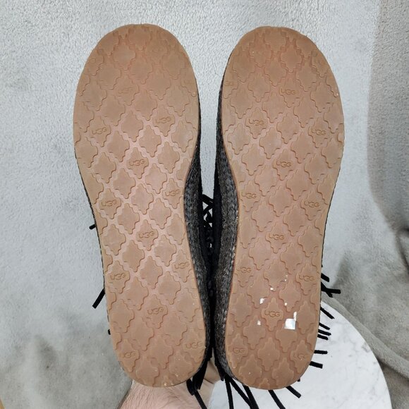 UGG Shoes Womens Size 6 Black Suede Shenendoah Fringe Ankle Boots - Picture 7 of 10